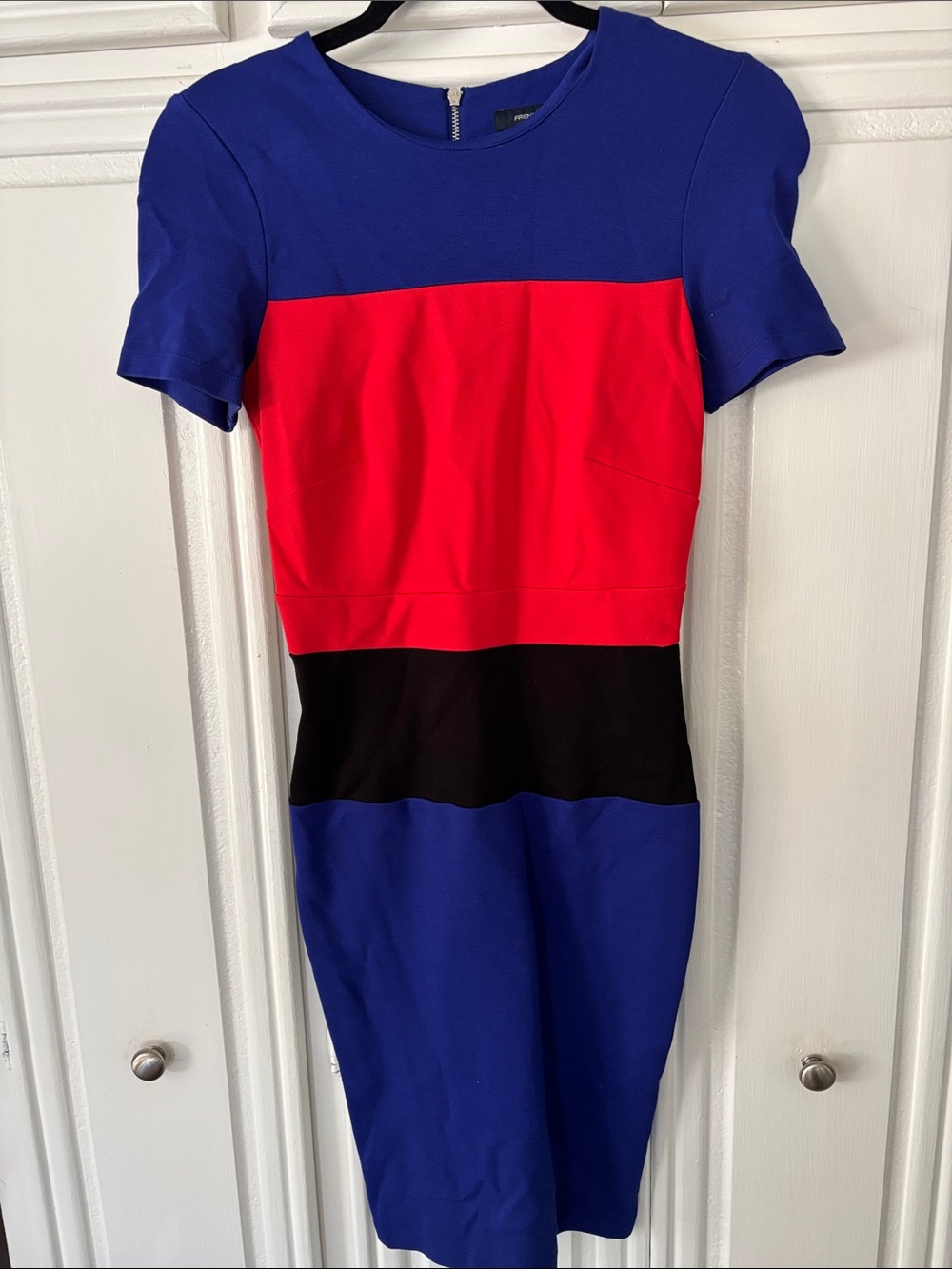 French Connection Blue, Red & Black Colorblock Midi Dress